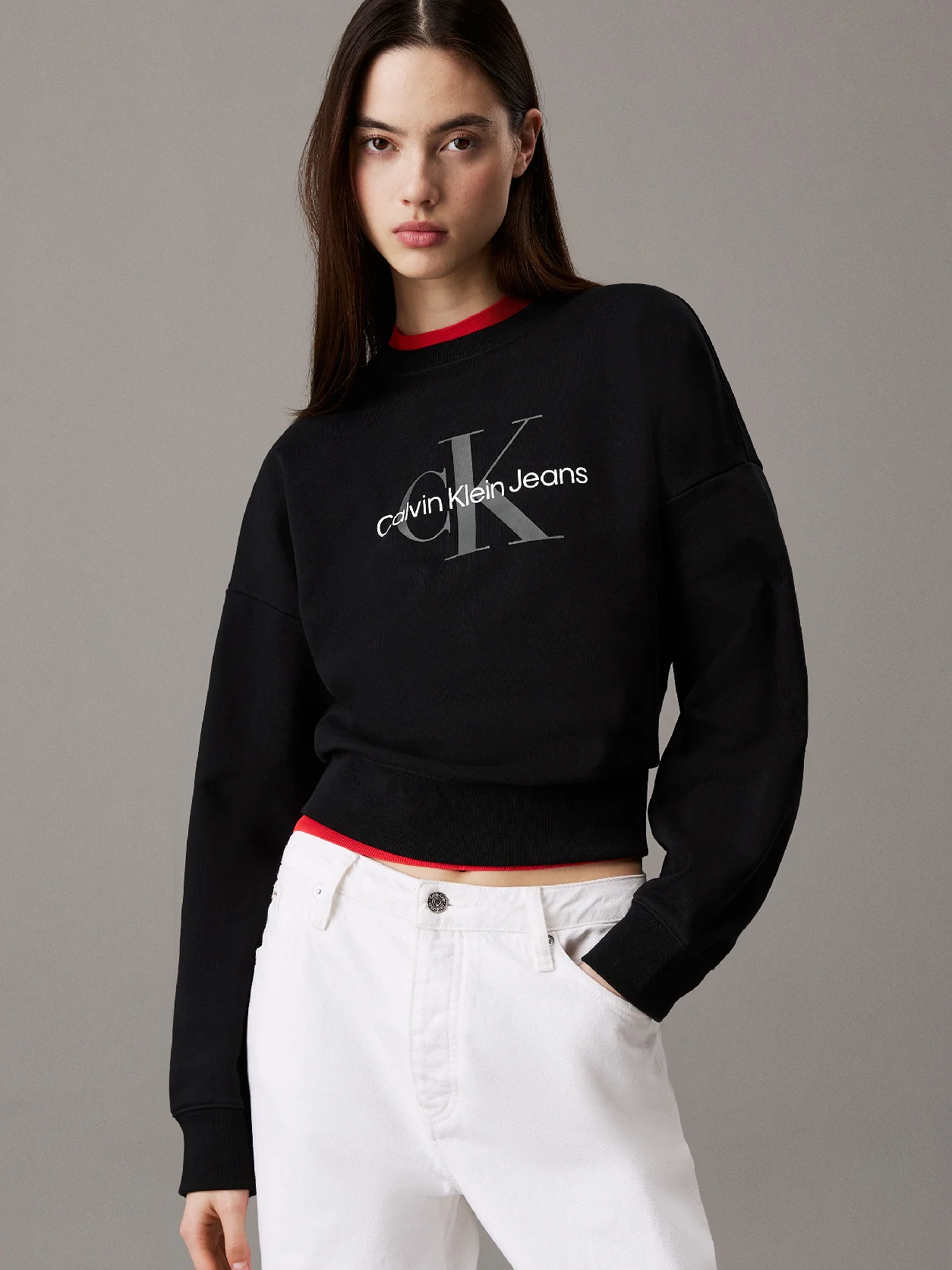 Calvin Klein Cropped monogram sweatshirt for Women - Black