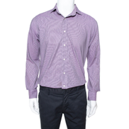 Etro Purple Houndstooth Pattern Cotton Long Sleeve Shirt M Men