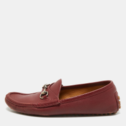 Gucci Dark Red Leather Horsebit Slip On Loafers Men