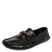 Gucci Black Leather Bamboo Horsebit Slip On Loafers Men