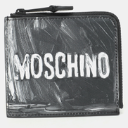 Moschino Grey Leather Logo Print Coin Purse Men