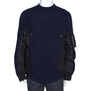 Sacai Navy Blue Rib Knit Wool Paneled Pullover M Men