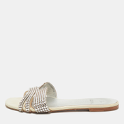 Gina Silver Leather Crystal Embellished Leather Loren Flat Sandals Women