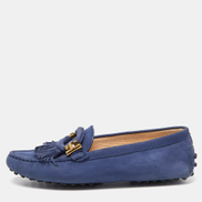 Tod's Blue Suede Fringe Slip On Loafers Women