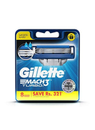 Gillette Pack Of 8 Mach 3 Turbo Shaving Razor Blades Silver Blue