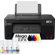 G2470 Colour 3-in-1 Refillable MegaTank Printer, Black, high-yields of ink up to 6,000 black pages or 7,700 color