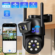 Wireless Dual Lens Security Camera, Ptz 355 View Surveillance System, Ai Human Detection Camera, Color Night Vision, 2.4 5g Wifi, Auto Tracking, Mobile App