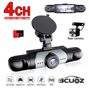  Bcuoz 360 Panoramic 4-lens 1080p Full Hd Dash Cam Set, 1080p Front + 720p Rear Coverage, Quad-screen Split Display, Vision, Wdr, , Loop Recording -3.16 Inch Ips Auto Parts Car Dashboard Camera