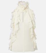 McQueen Ruffled cutout silk georgette top