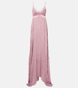 Blumarine Lace-trimmed plisse georgette gown