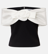 Self-Portrait Floral-applique off-shoulder crepe top