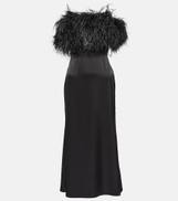 David Koma Feather-trimmed satin midi dress