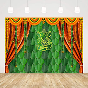 SUNOLIFE 5x3ft,India Pooja Backdrops Puja Ganpati Pooja Traditional Mehndi Festival Photography Background Diwali Marigold Garlands Table Banner For Wedding Party Decorations