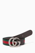 Gucci Brown Striped 'GG' Logo Belt