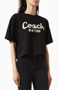 Coach Cursive Logo-print Crop T-shirt in Cotton-jersey
