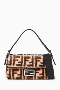 Fendi Pre-Loved 2020s Monogram Baguette Bag in Shearling
