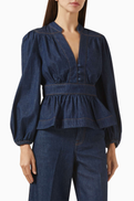 Zimmermann Awaken Peplum Blouse in Denim