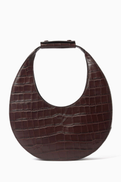 Staud Small Moon Tote Bag in Croc-embossed Leather