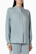 12 STOREEZ Collarless Blouse in Silk