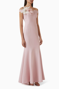 NASS Feather Floral Off-shoulder Maxi Dress