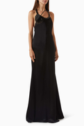 David Koma Leather Leaf Halter Neck Gown