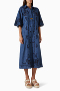 Zimmermann Aster Embroidered Dress in Denim