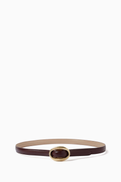 SAINT LAURENT Oval Buckle Thin Reversible Belt in Smooth Leather