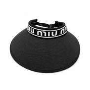 Miu Miu Black Logo Visor Woven Paired Black Elastic Logo
