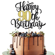 Leetaivie Happy 90th Birthday Cake Topper Black Gold Glitter Birthday leetaivie-happy-90th-birthday-cake-topper-black-gold-glitter-birthday
